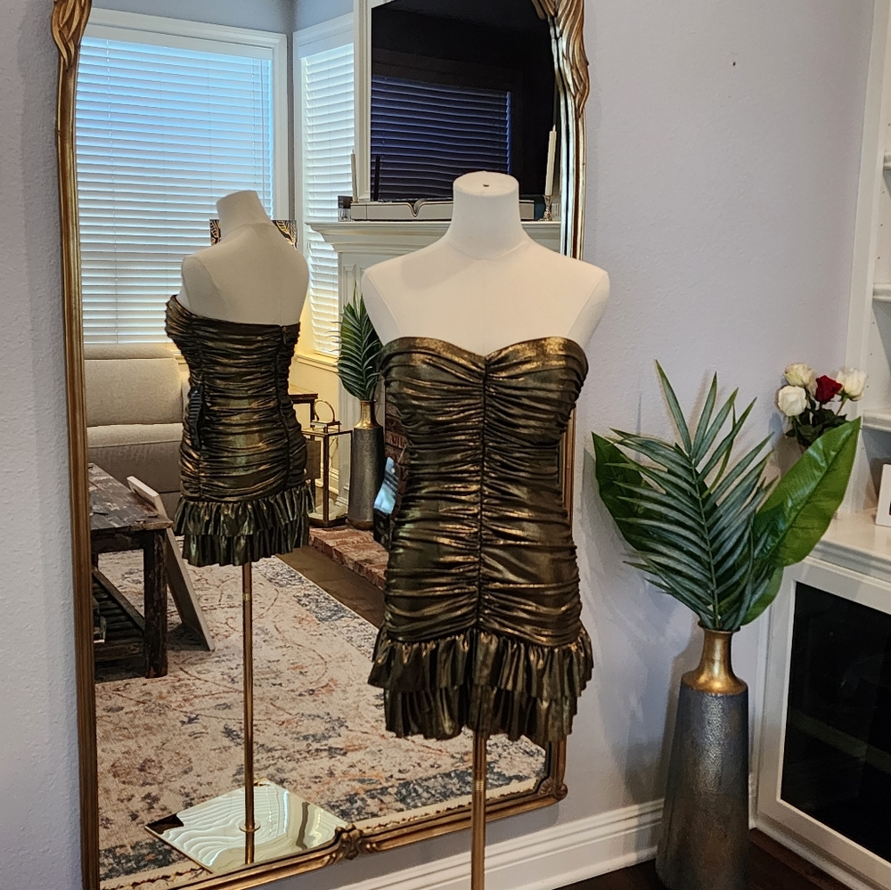 Bebe- Gold Lame Cocktail Dress- Size Small